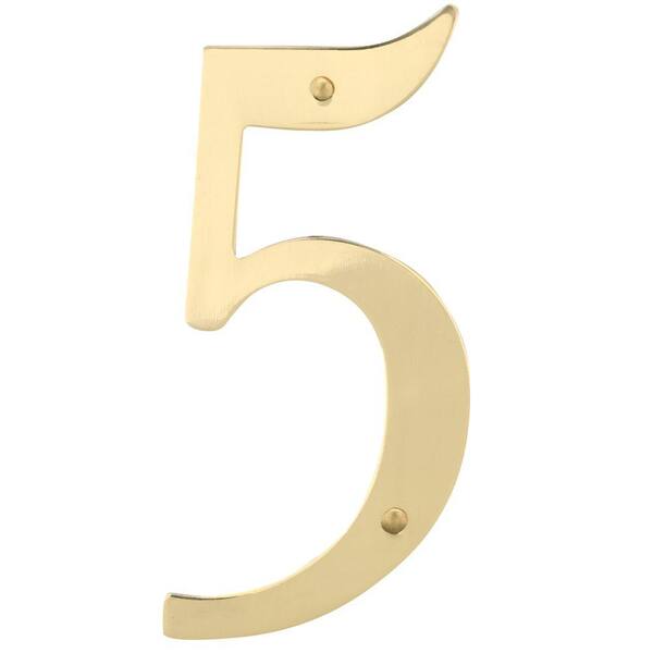 National Hardware 4 in. Solid Brass House Number 5