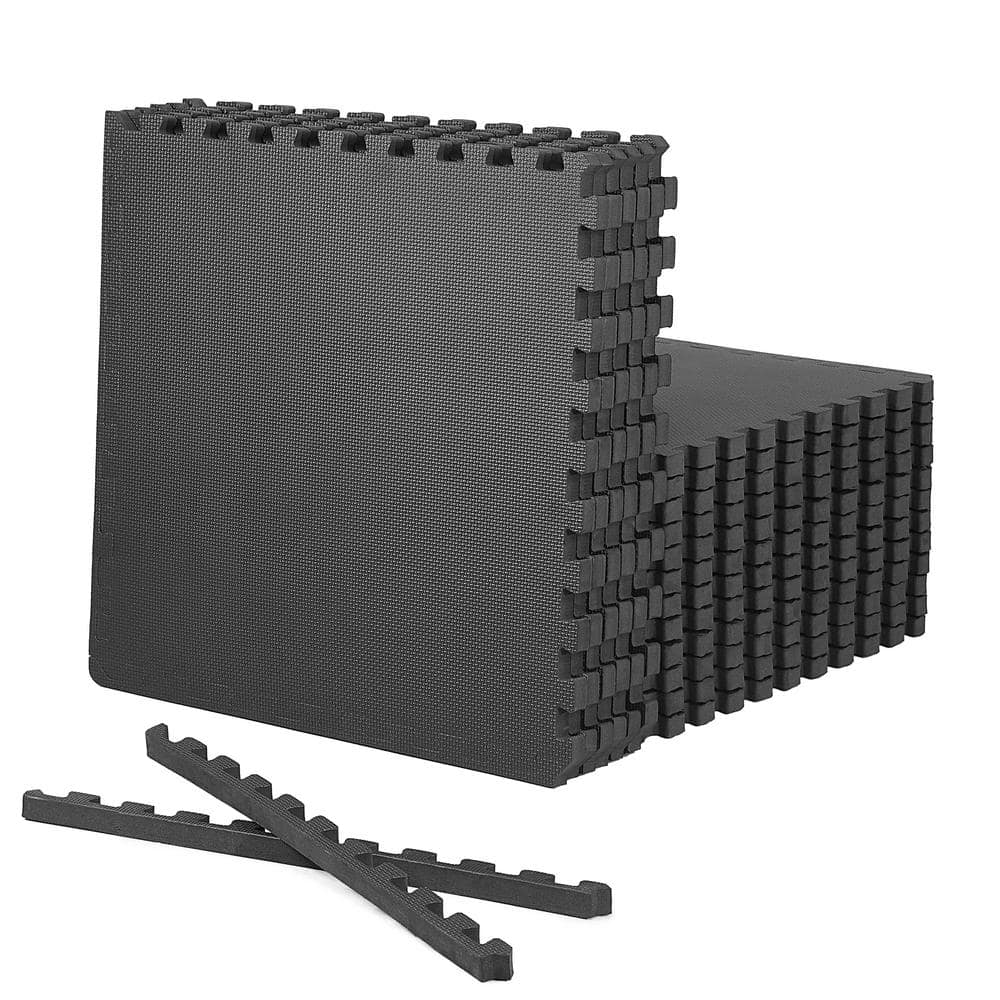 Black 24 in. W x 24 in. L x 1 in. Thick EVA Foam Double-Sided T Pattern Gym Flooring Mat (18 Tiles/Pack) (72 sq. ft.) price history on PriceWatchPro