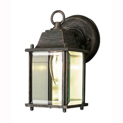 Patrician 1-Light Rust Outdoor Wall Lantern Sconce with Clear Glass