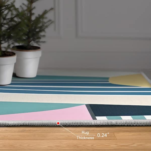 Multi-Colored 5 ft. x 8 ft. Soften The Edge Washable Geometric Art Area Rug