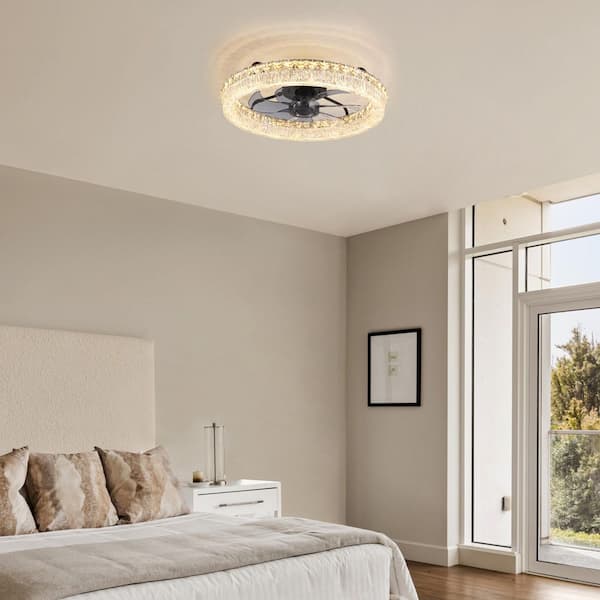 20 in. LED Indoor Gold Flush Mount Fandelier Ceiling Fan with Crystal Dimmable Lighting with Remote