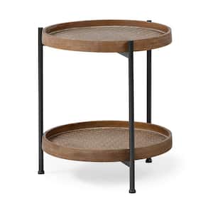 Kade III Brown Wood w/Gray Metal Frame Two-Tier Accent Table