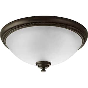 Pavilion Collection 15 in. 2-Light Antique Bronze Flush Mount with Etched Watermark Glass Bowl