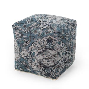 Achille Blue Handmade Cube Pouf