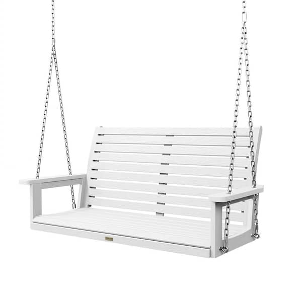 Mximu 4 ft. 2-Person White Outdoor Plastic Patio Porch Swing with Adjustable Chains