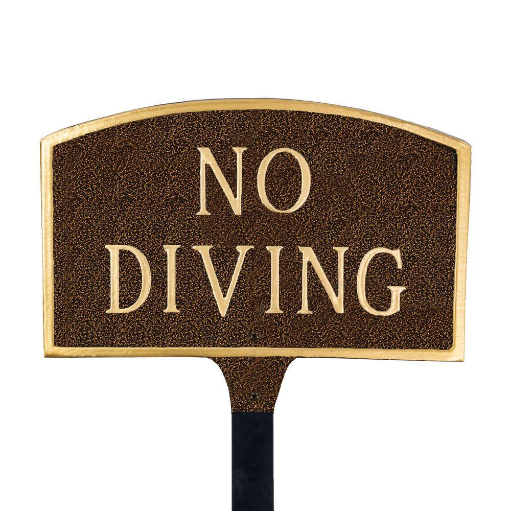 Montague Metal Products No Diving Small Arch Statement Plaque with Lawn Stake Hammered Bronze SP