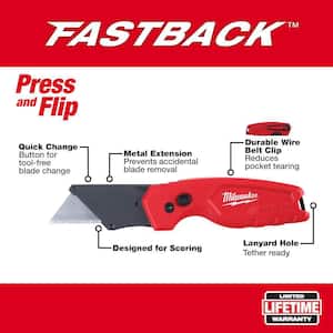 FASTBACK Compact Folding Utility Knife with General Purpose Utility Blades and Dispenser