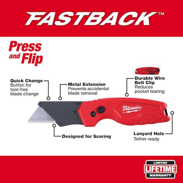 FASTBACK Compact Folding Utility Knife with General Purpose Utility Blades and Dispenser