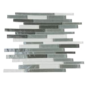 Southwestern Style Gray Linear Mosaic 11.75 in. x 15.25 in. Textured Glass Wall and Pool Tile (12 sq. ft./Case)