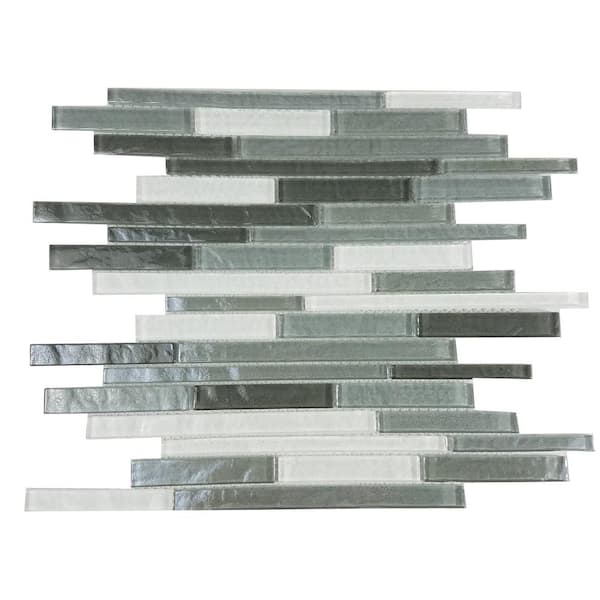 ABOLOS Southwestern Style Gray Linear Mosaic 11.75 in. x 15.25 in. Textured Glass Wall and Pool Tile (12 sq. ft./Case)