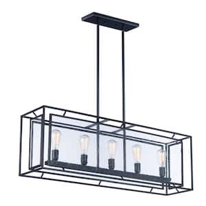 Era 43.25 in. Wide 5-Light Black Chandelier with Seedy Shade