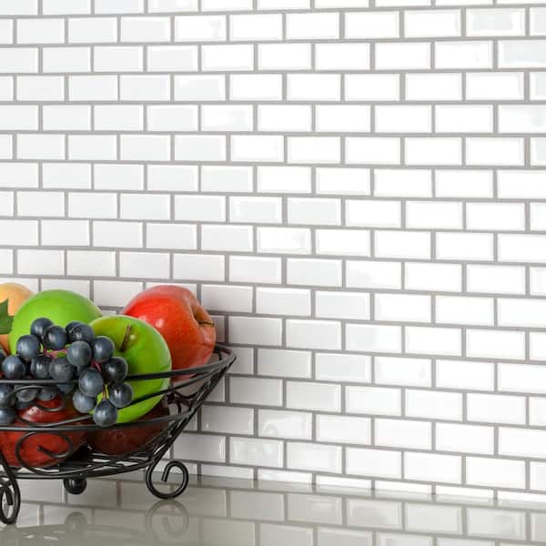 Hudson Subway White 11-7/8 in. x 12 in. Porcelain Mosaic Tile (10.1 sq. ft./Case)