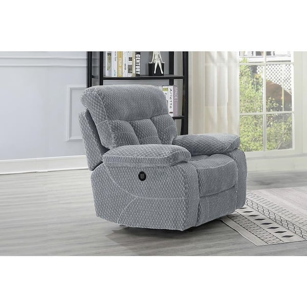 New Classic Furniture Bravo Stone Polyester Fabric Glider Recliner with Power Footrest
