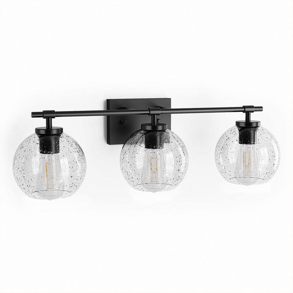25 in. 3-Light Matte Black Globe Vanity Light with Clear Glass Shade Dimmable for Bathroom price history on PriceWatchPro