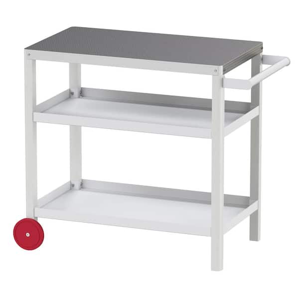 Outdoor Stainless Steel 3-Shelf Grill Cart Table for Pizza Oven, Patio Grilling Backyard BBQ, Black, White