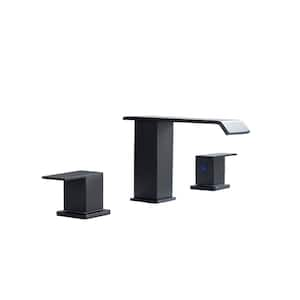 8 in. Widespread Double Handle Bathroom Faucet with Pop-up Drain in Matte Black