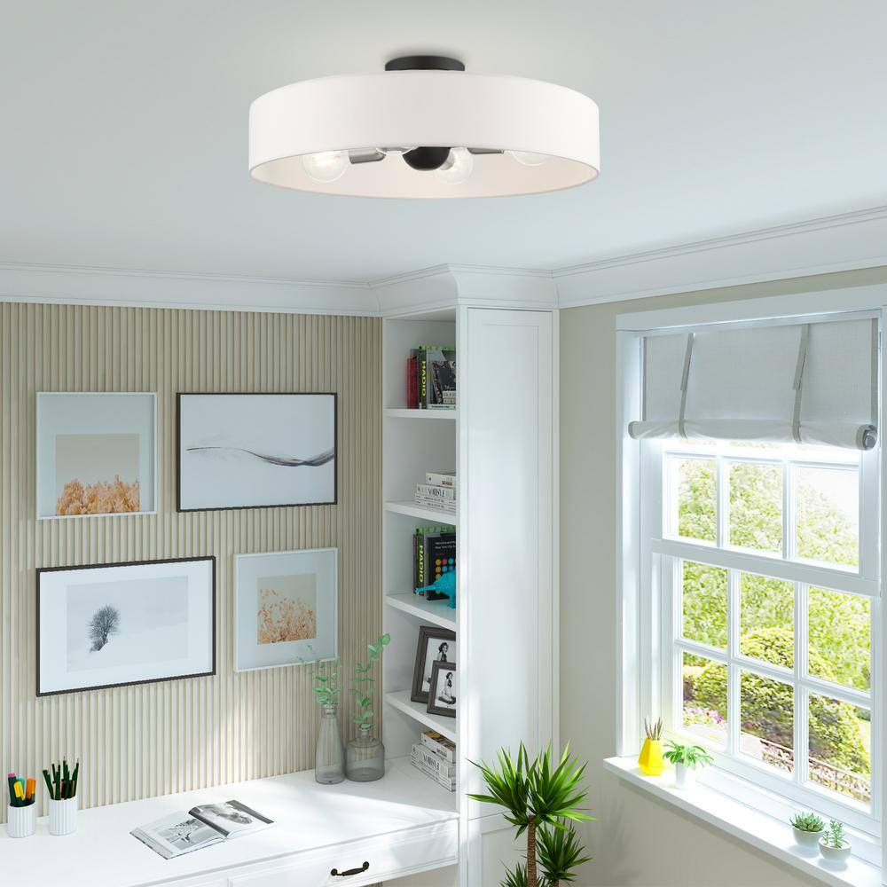 Elegant Black and Brushed Nickel 4-Light Drum Semi-Flush Mount