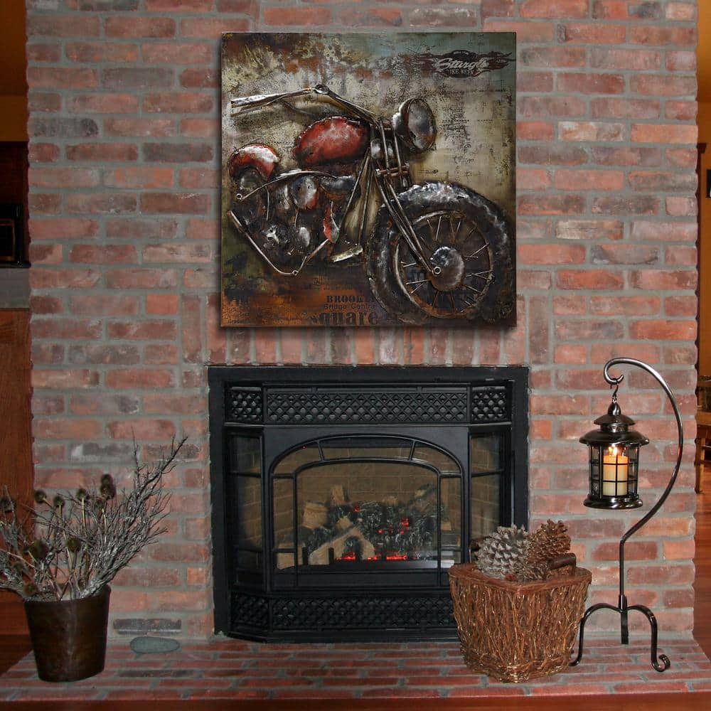 Primo Hand Painted Iron and Wood Motorcycle Wall Sculpture