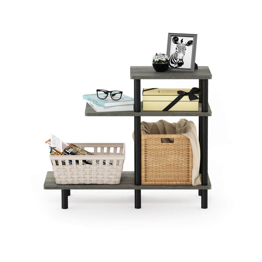 French Oak Grey and Black 3-Tier Rectangular Wood Side Table