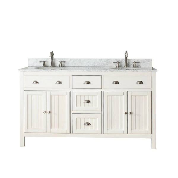 Avanity Hamilton 61 in. W x 22 in. D x 35 in. H Vanity in French White with Marble Vanity Top in Carrera White with White Basin