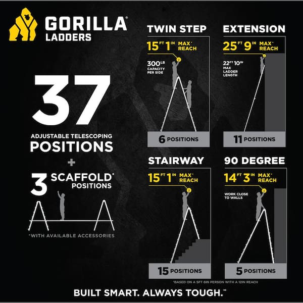 26 ft. Reach Aluminum Multi-Position Ladder w/ Project Bucket, Tool Hangers, 300 lbs. Load Capacity, Type 1A Duty Rating