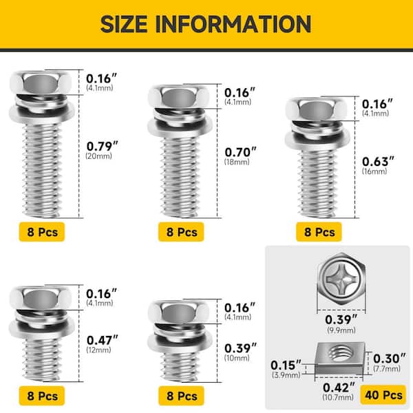 80Pcs M6 Motorcycle Battery Terminal Bolts and Square Nuts Kit, 304-Stainless Steel Assortment Set