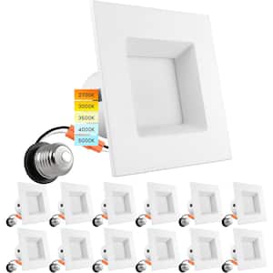 4 in. Square Recessed LED Can Lights Color Options 2700K/3000K/3500K/4000K/5000K Dimmable Energy Star Wet Rated 12-Pack