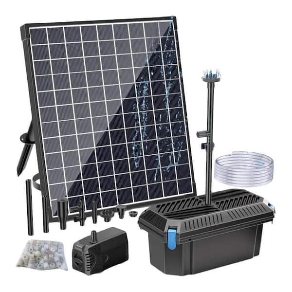 25W Solar Pond Filter with Adjustable Fountain Pump and Tubing Black