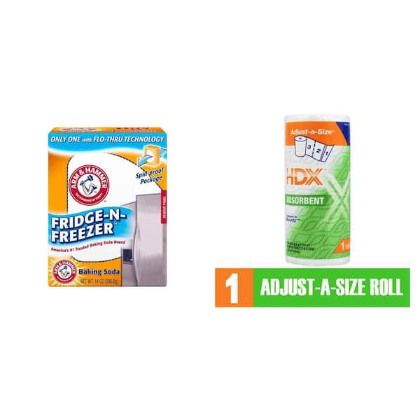 14 oz. Baking Soda Fridge-n-Freezer Odor Absorber and Premium Adjust-A-Size White Paper Towel Roll (1 Roll) Combo