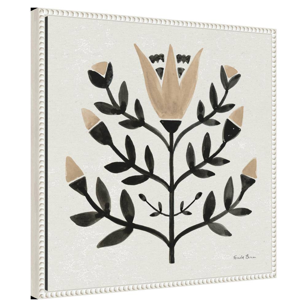 Beige and Black Beaded Perimeter Botanic Canvas Tapestry