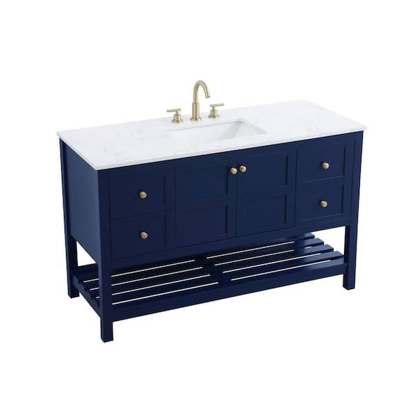 54 in. Single Sink Blue Bath Vanity with White Engineered Marble Top