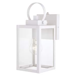 Medinah 1 Light Dusk to Dawn White Outdoor Wall Lantern Clear Glass