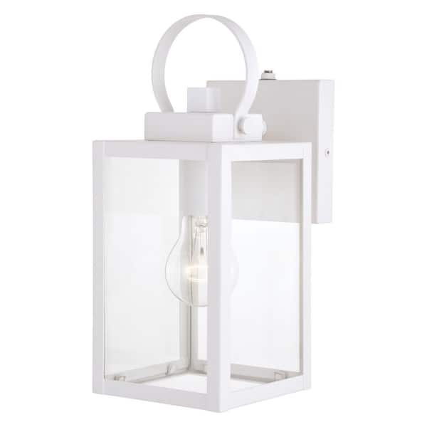 VAXCEL Medinah 1 Light Dusk to Dawn White Outdoor Wall Lantern Clear Glass