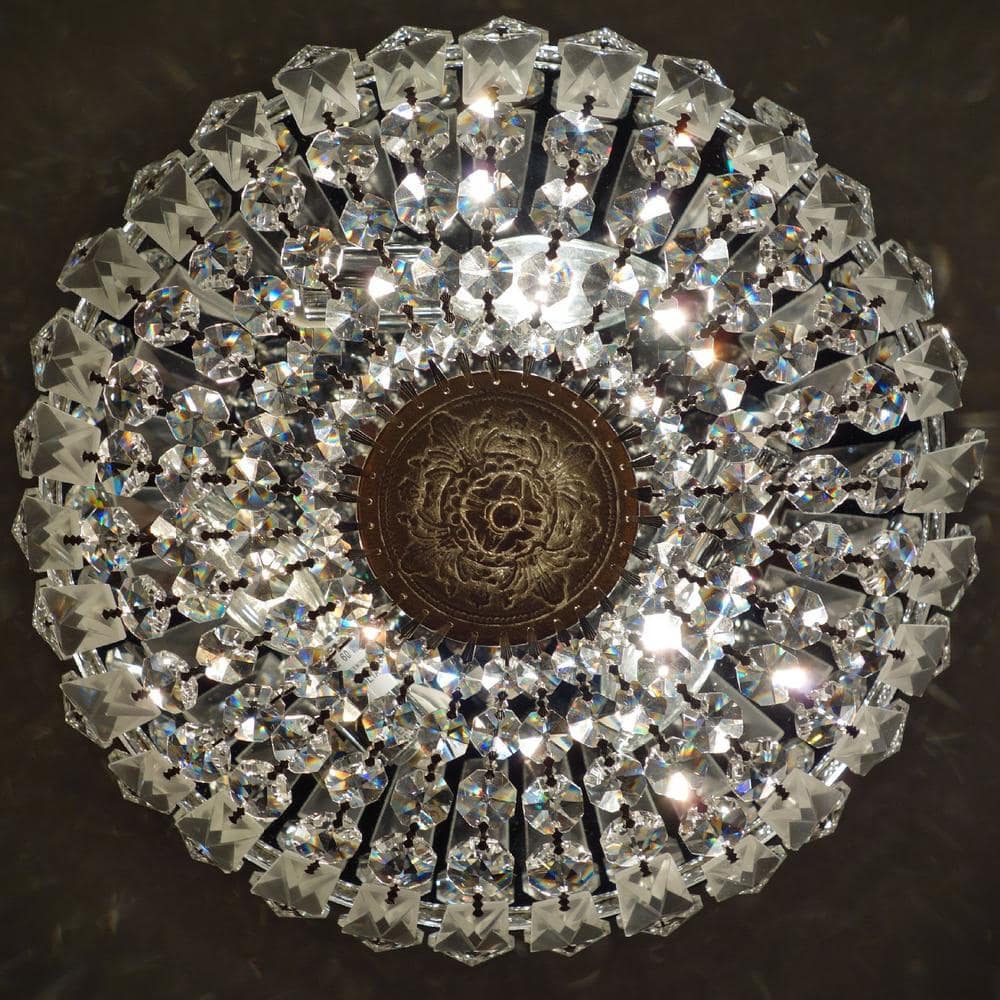English Bronze Flush Mount with Clear Italian Crystals