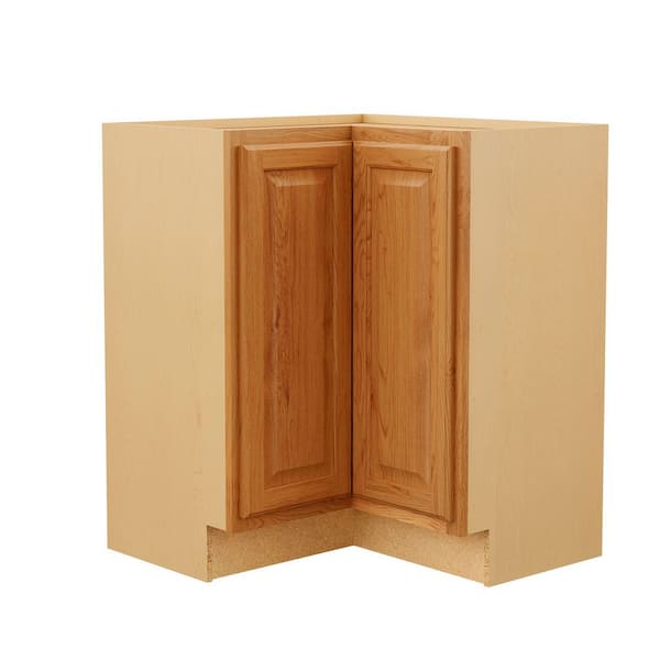 Hampton 36 in. W x 16.5 in. D x 34.5 in. H Assembled Corner Lazy Susan Base Cabinet in Medium Oak