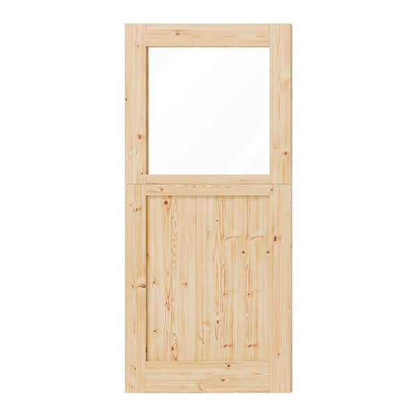72 in. x 80 in. 1/2-Lite Clear Glass, Primed Half Split Interior Dutch Door Slab with Natural Pine Wood Color