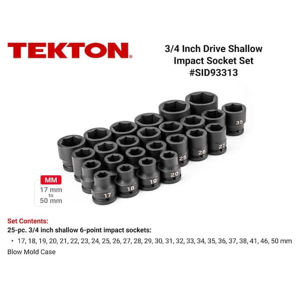 3/4 in. Drive 6-Point Impact Socket Set with Case, 25-Piece (17-50 mm, Common Sizes)
