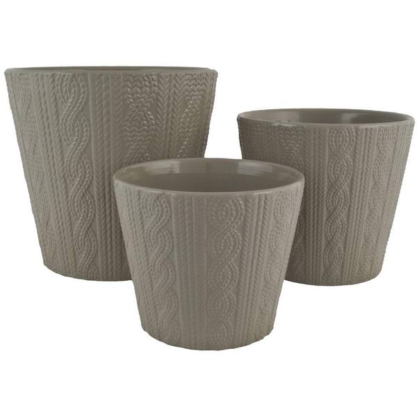 Pride Garden Products Knit 6.5 in. Dia, 5.5 in. Dia and 4.5 in. Dia Gray Ceramic Pot (Set of 3)