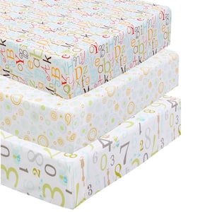 ABC 123 Letters Numbers Polka Dots 3 Piece Multi-Color Cotton Crib/Toddler Fitted Sheets