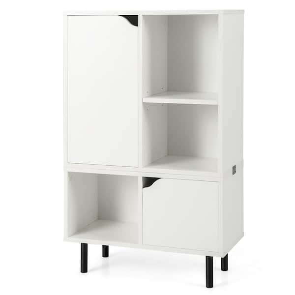 Gymax 38 in. Tall White Wood 3-Shelf Stackable Bookcase Combination with Open Bookshelf Adjustable