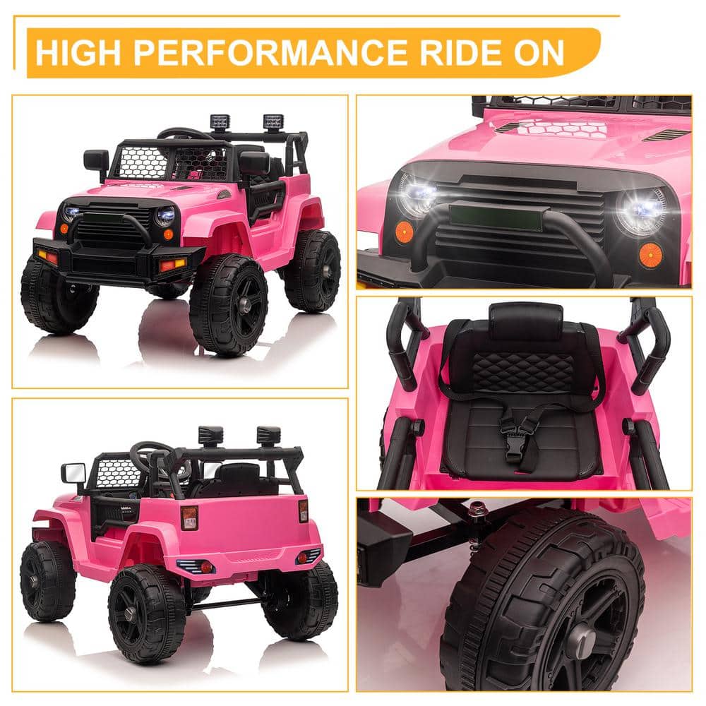 12V Pink Ride-On Truck with Remote Control and LED Lights