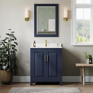 Daria 30 in. W x 22 in. D Single Vanity in Dark Blue with Cultured Marble Vanity Top in White with Basin and Mirror