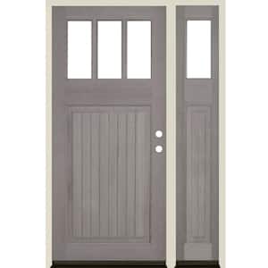 36 in. x 80 in. 3-LIte Clear Glass 1-Panel/V-Grooves Grey Stain Left Hand Douglas Fir Prehung Door Right Sidelite