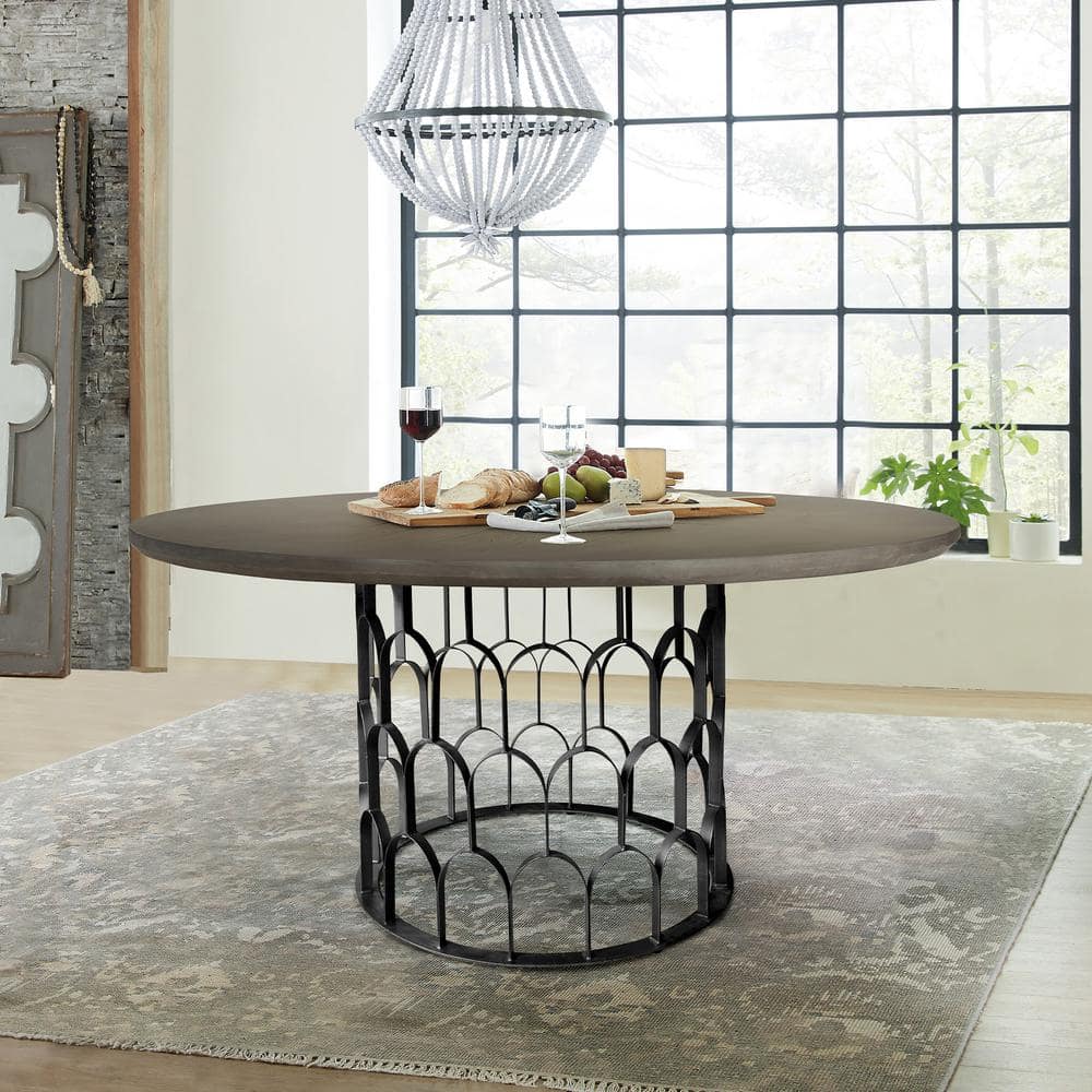 59" Industrial Round Dining Table with Faux Concrete Top