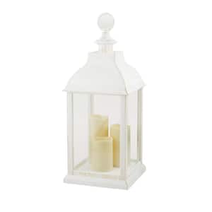 22 in. Tall Outdoor Battery-Operated Lantern with LED Lights, White