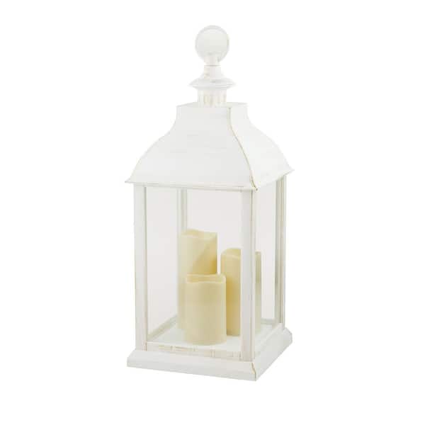 Alpine Corporation 22 in. Tall Outdoor Battery-Operated Lantern with LED Lights, White