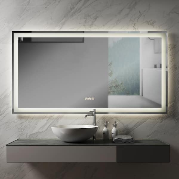 LASIHEM 48 in. W x 32 in. H Rectangular Frameless LED Light WallBathroom Vanity Mirror with Anti-fog