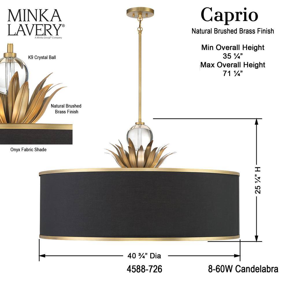 Natural Brushed Brass 8-Light Crystal Drum Pendant