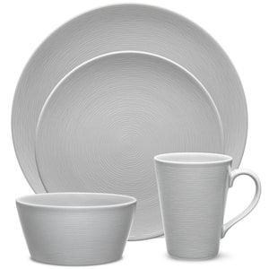 Colorscapes Grey-on-Grey Swirl 4-Piece (Gray) Porcelain Coupe Place Setting, Service for 1