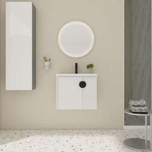 24 in. White Wall-Mounted Plywood Bathroom Vanity with White Ceramic Sink and Soft-Close Cabinet Door